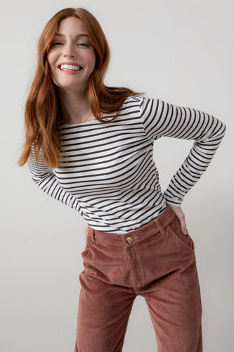 Lily & Me Monica Striped Long Sleeved Jersey Top Chocolate