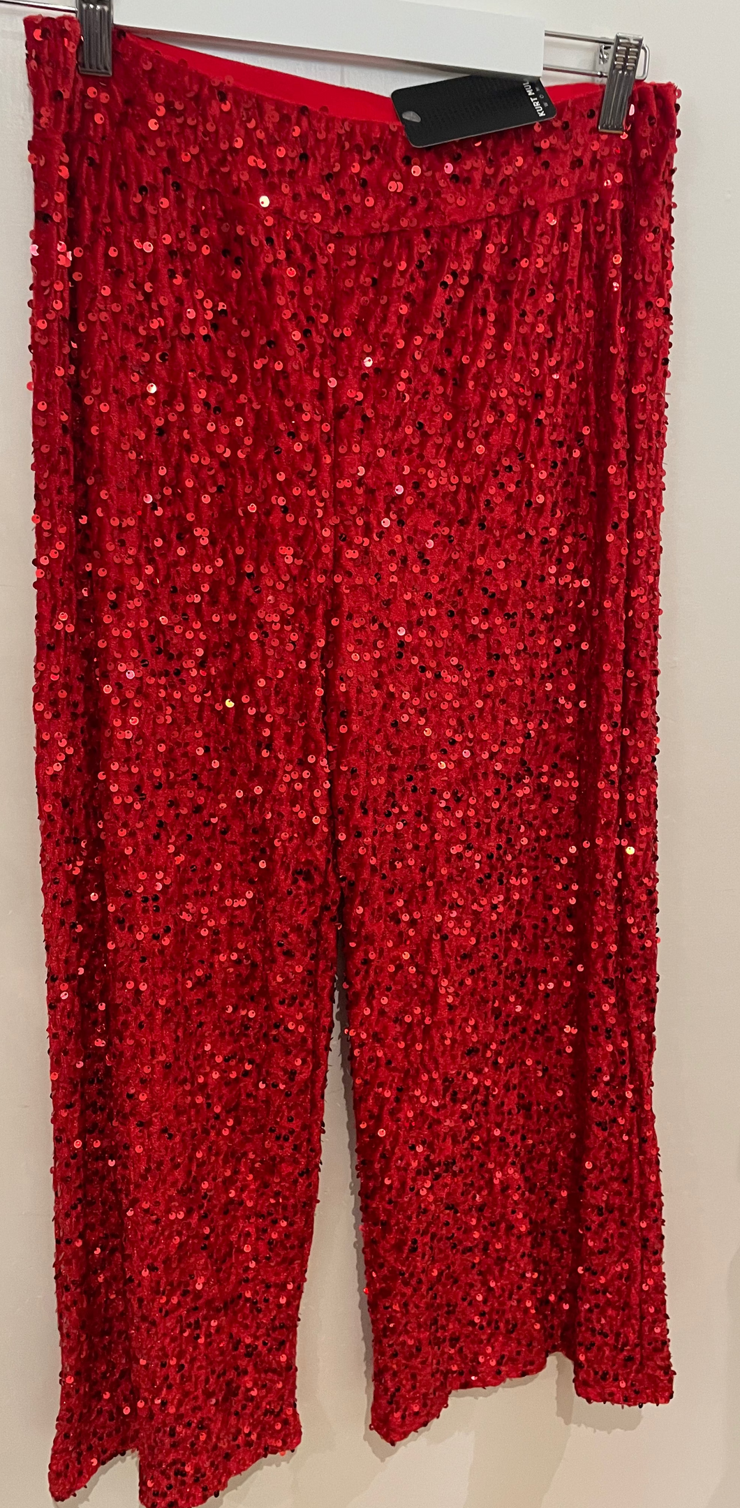 Bright Red Sequin Velvet Trousers