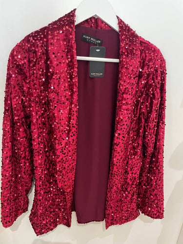 Dark Red Sequin Velvet Blazer