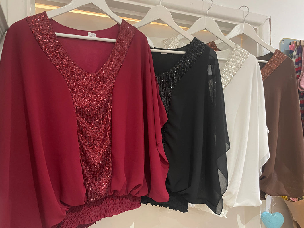 Sequin V Angel Sleeve Top
