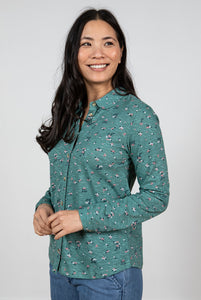 Lily & Me Bowbridge Shirt Floral Stamp Green