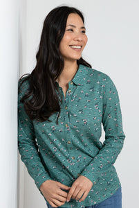 Lily & Me Bowbridge Shirt Floral Stamp Green