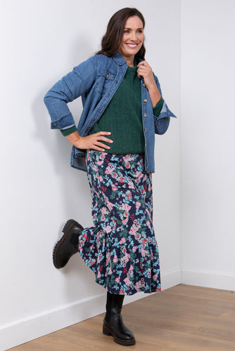 Lily & Me Witcombe Skirt Folk Floral Navy