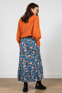 Lily & Me Witcombe Skirt Folk Floral Soft Blue
