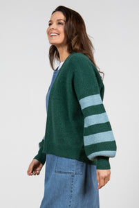 Lily & Me Skylore Rib Cardi Stripe Green if