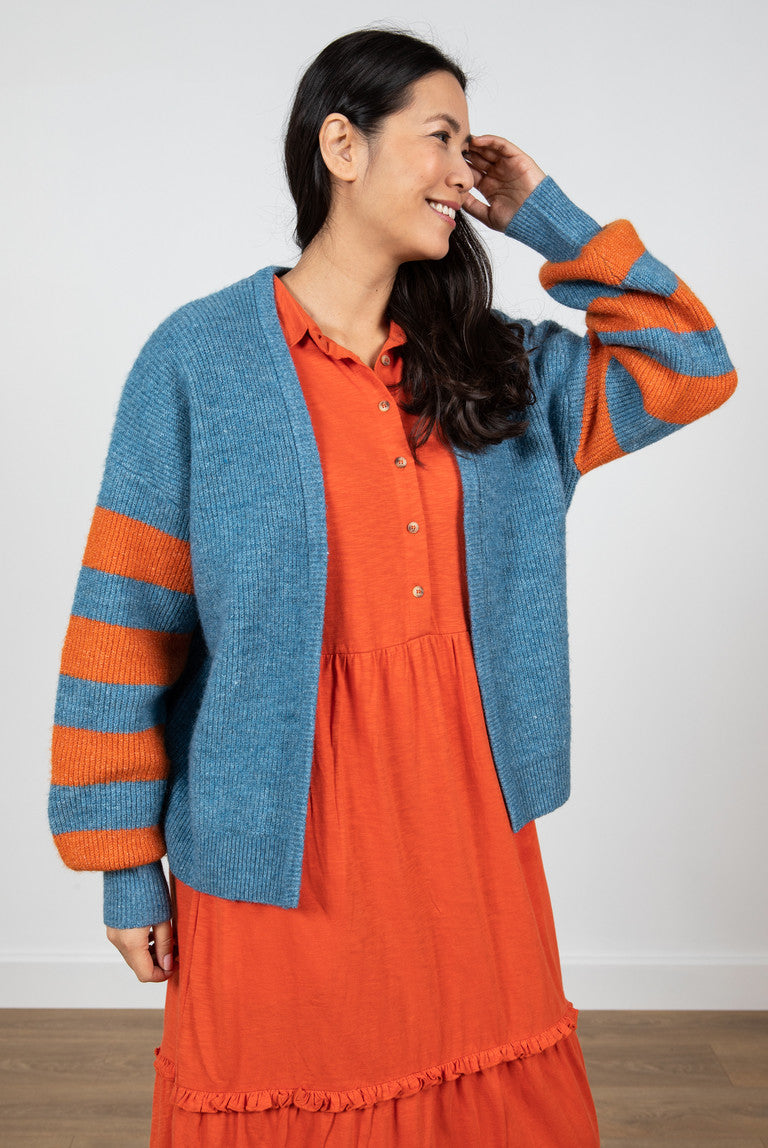 Lily & Me Skylore Rib Cardi Stripe Soft Blue is