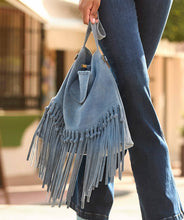 Load image into Gallery viewer, Joe Browns No Limits Suede Tassel Boho Bag: Smokey Blue / One Size
