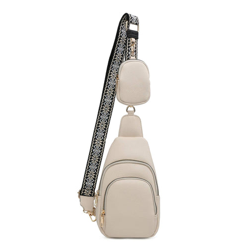 B23019-Cross Body/Chest Bag with coin wallet: Beige