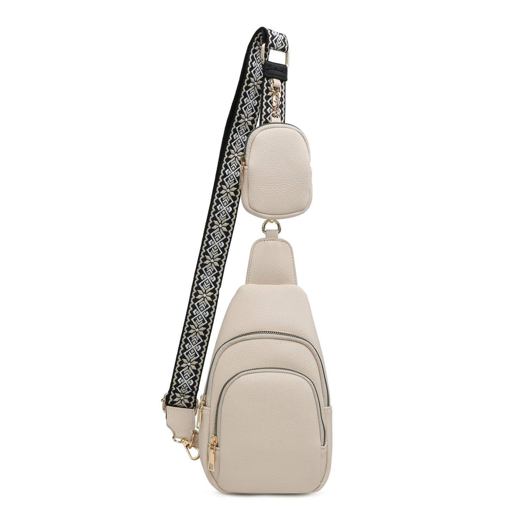 B23019-Cross Body/Chest Bag with coin wallet: Beige