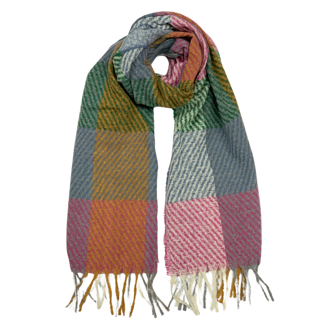 Colourblcok Zigzag Print Winter Scarf: Green