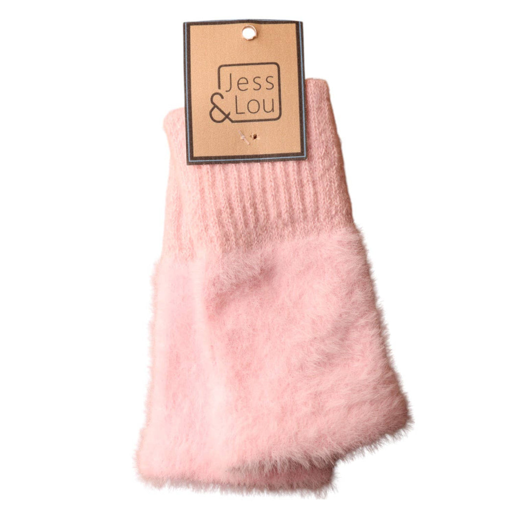 Pink Fluffy Knit Fingerless Gloves GL310