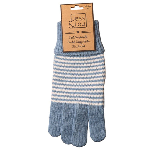Blue & White Stripy Plain Knit Gloves GL330