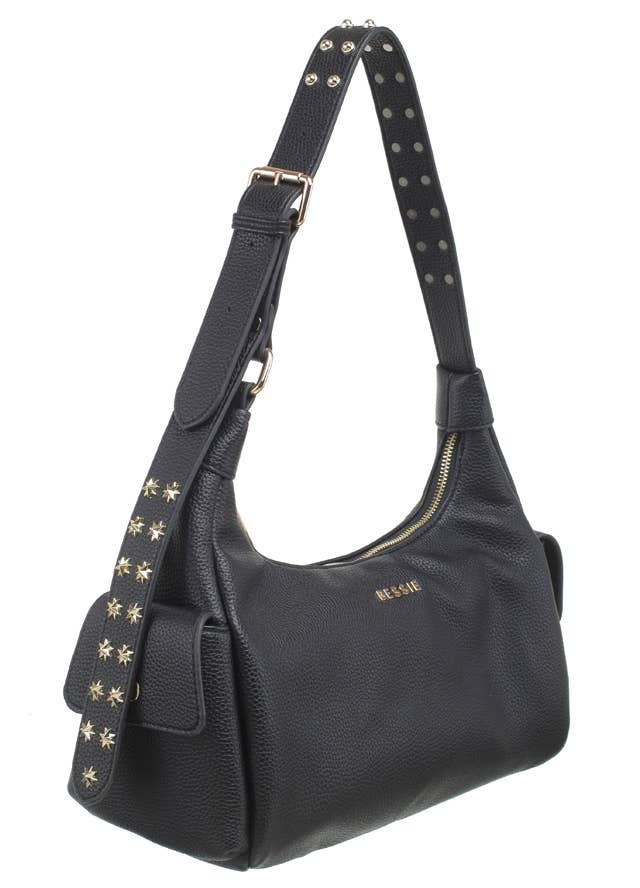 STUDDED CARGO SHOULDER BAG: Black