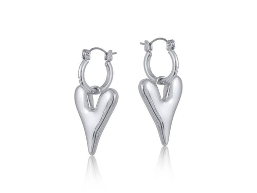 Big Metal London Daria Puff Heart Hoop Earrings: SILVER