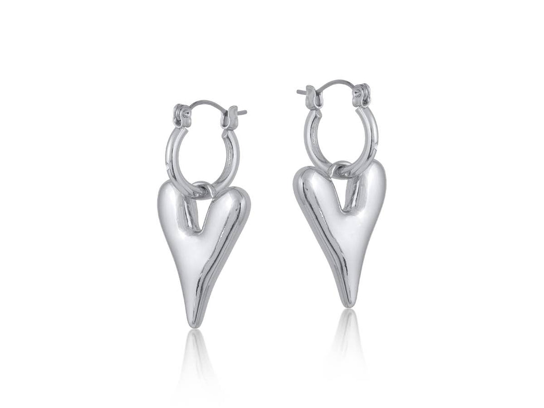 Big Metal London Daria Puff Heart Hoop Earrings: SILVER