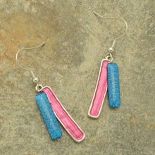 Load image into Gallery viewer, Blue and Pink Dangly Earrings