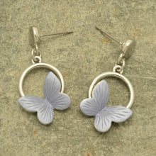 Load image into Gallery viewer, Purple and Silver Butterfly Earrings