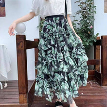 Load image into Gallery viewer, Romantic Flowers Ruffle Maxi Skirt: Green
