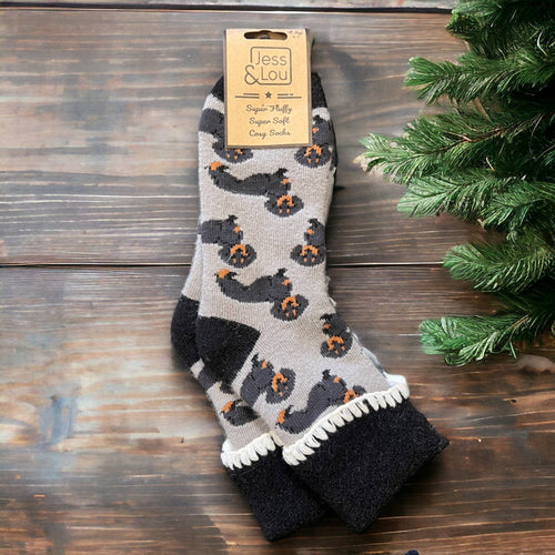 Dachshunds Cornflower Super Cosy Cuff Socks SL707: Grey