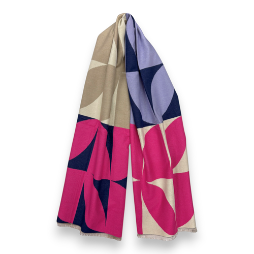 New Retro Print Cashmere Blend Winter Scarf: Lilac Hot Pink