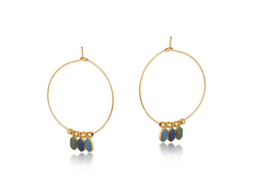 Big Metal London Carine Drop Hoop Earrings: BLUE