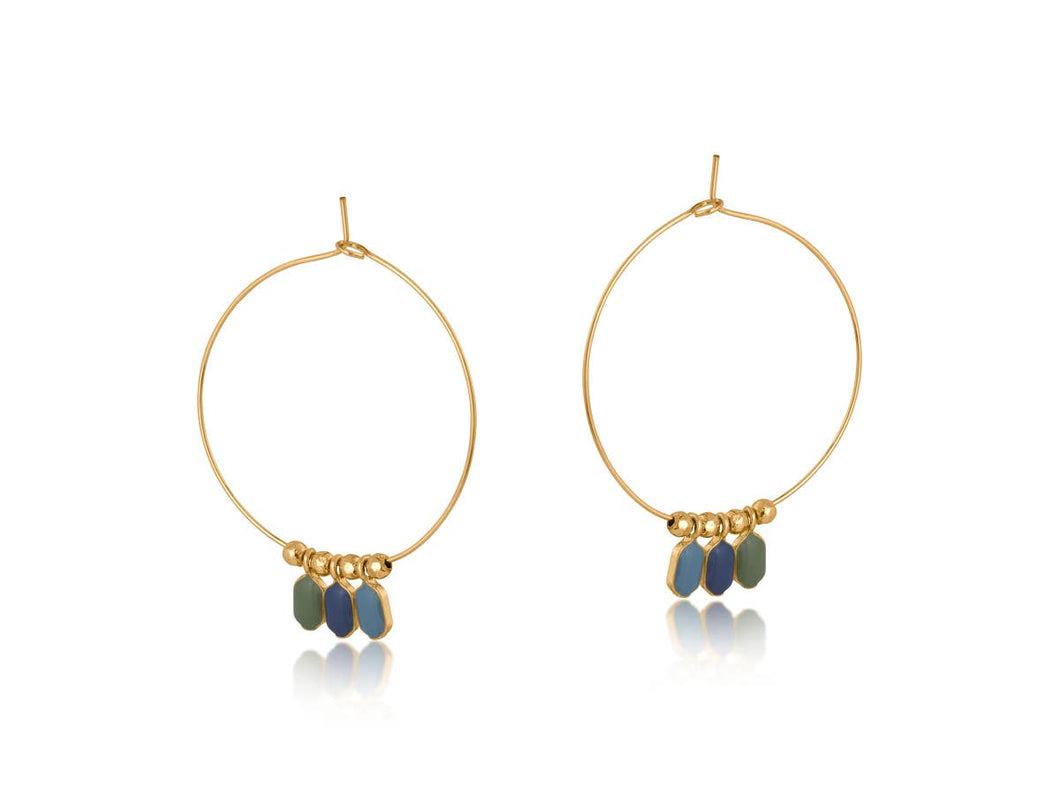 Big Metal London Carine Drop Hoop Earrings: BLUE