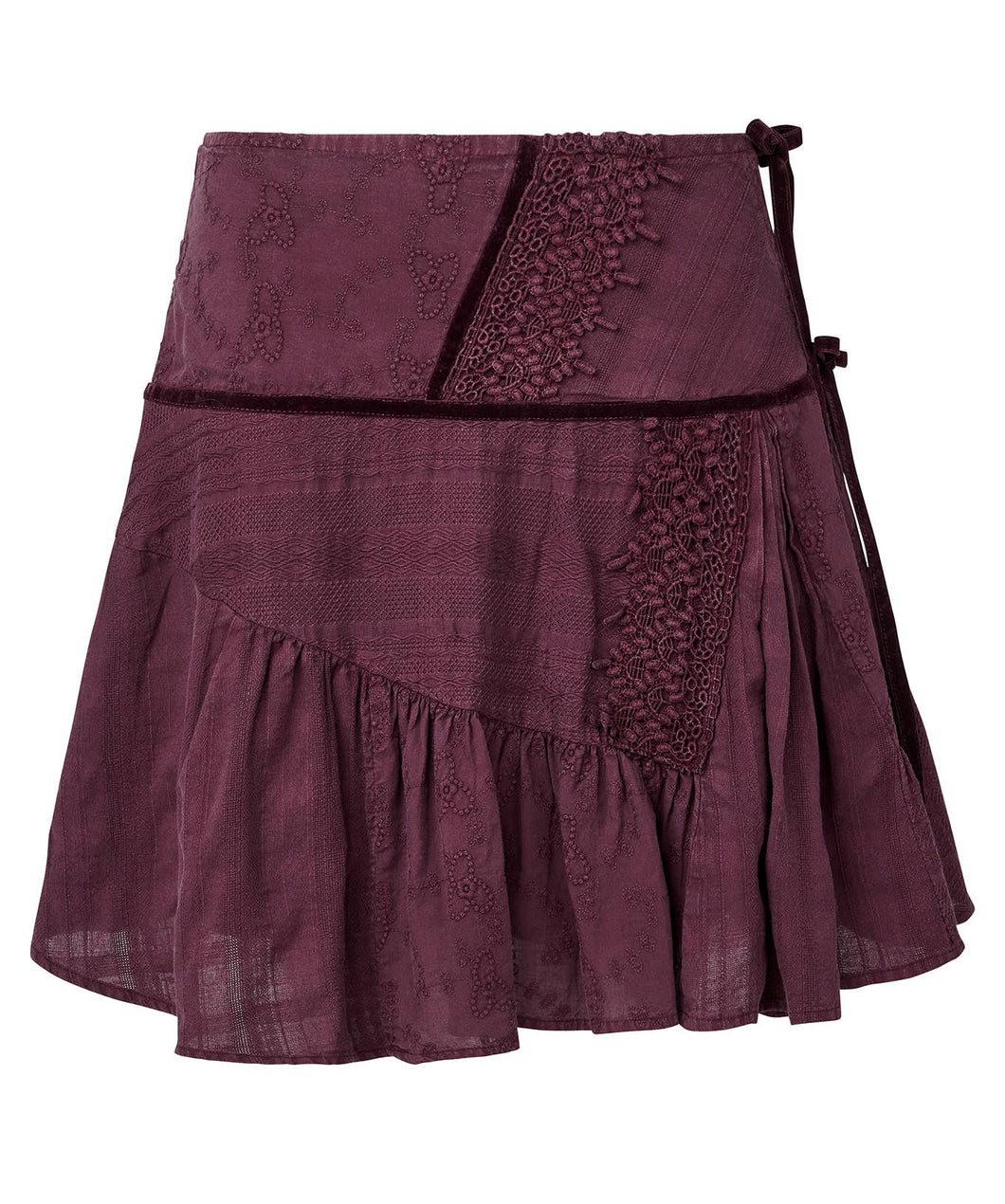 Fun And Flirty Mixed Fabric Mini Skirt: Berry / 14