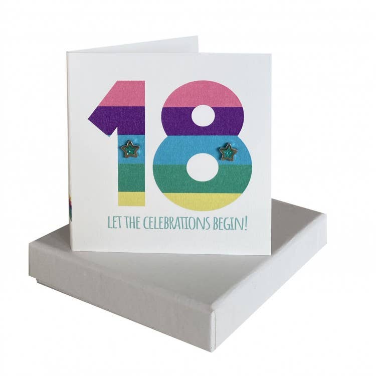 ‘18’ Card with Turquoise Glitter Star Studs