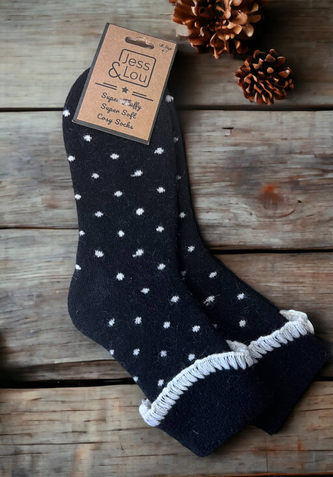 Super Cosy Dotty Cuff Socks : Black