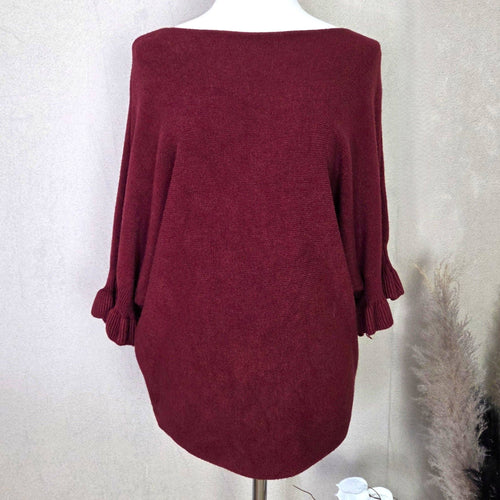 Soft knitted jumper with pretty 3/4 sleeves Wine