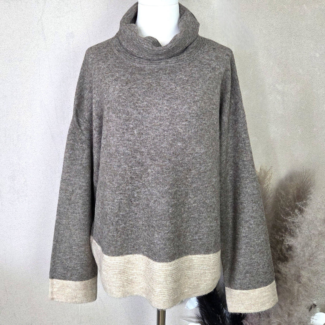 Cosy viscose mix panel edge detail roll neck jumper Chocolate - Beige