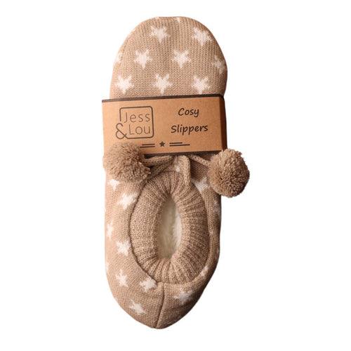 Taupe & White Star Cosy Slippers SL648