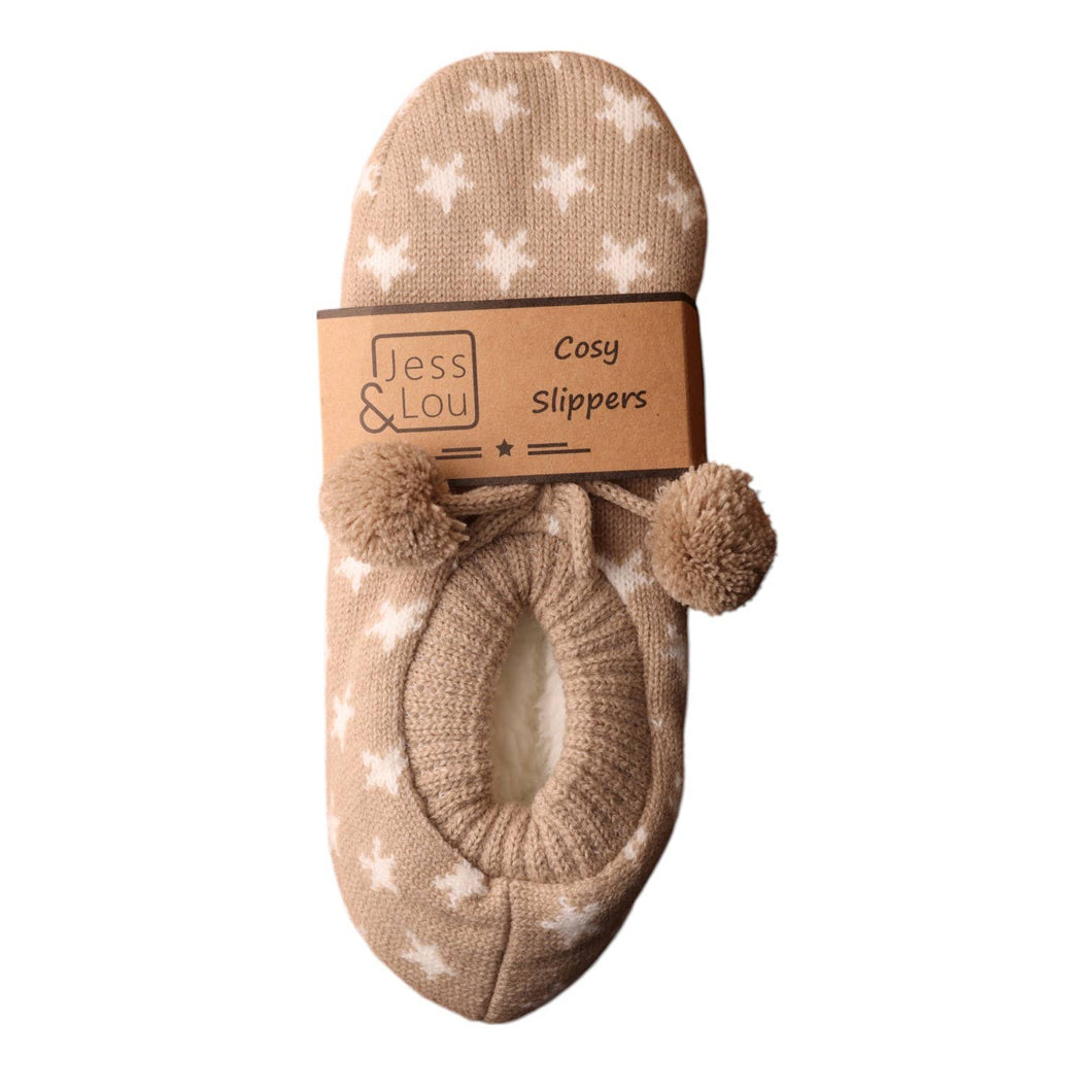 Taupe & White Star Cosy Slippers SL648