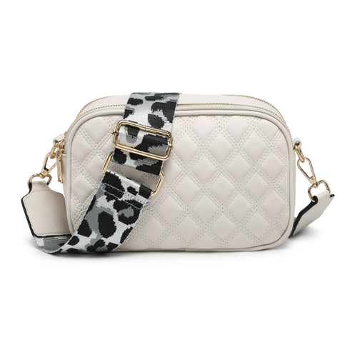 CD21-0352 Cross Body Handbag with double zip top sections: Beige