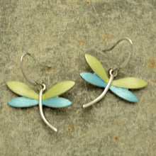 Load image into Gallery viewer, Turquoise and Lime Dragonfly Earrings