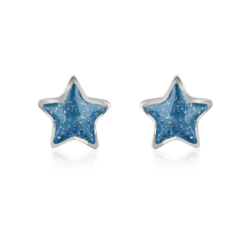 Sparkly Petrol Blue star studs