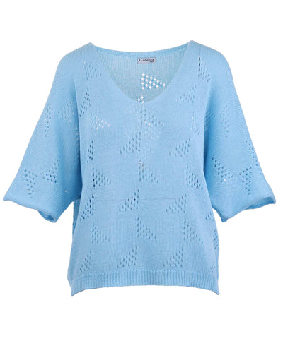 Cotton Blend Patterned Tunic: Turquoise