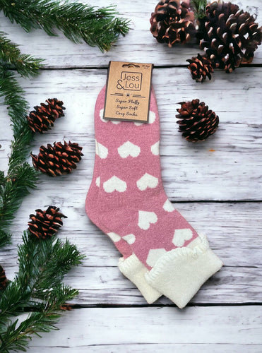 Love Heart Cosy Cuff Socks : Pink