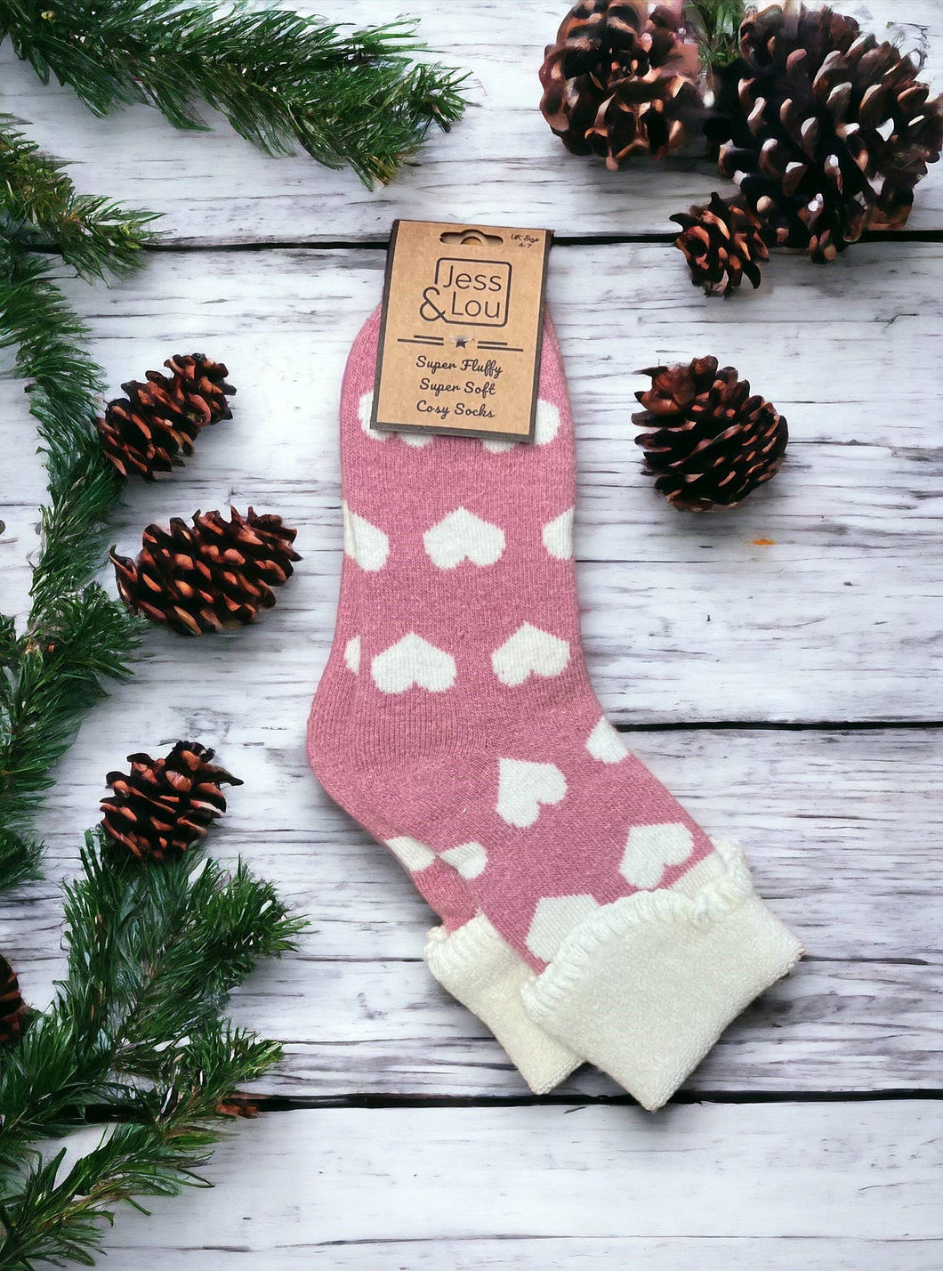 Love Heart Cosy Cuff Socks : Pink