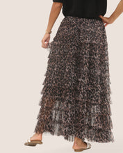 Load image into Gallery viewer, Leopard Tulle Layered Maxi Skirt: Black