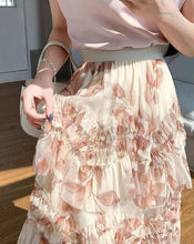 Load image into Gallery viewer, Romantic Flowers Ruffle Maxi Skirt: Cream