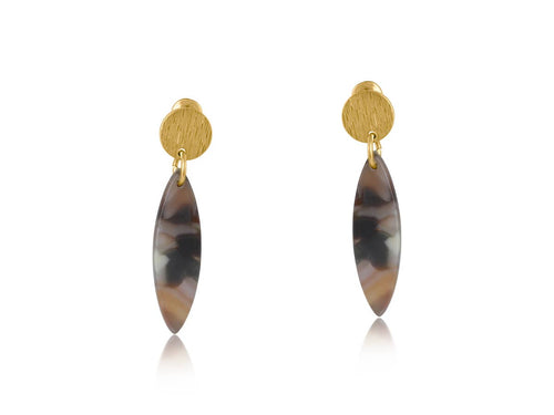 Big Metal London  Metal and Resin Dangle Earrings: BROWN GREY