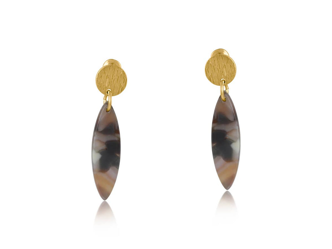 Big Metal London  Metal and Resin Dangle Earrings: BROWN GREY