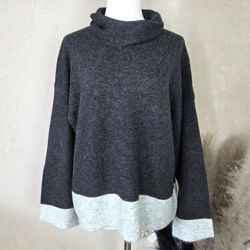 Cosy viscose mix panel edge detail roll neck jumper Dark Grey - Light Grey