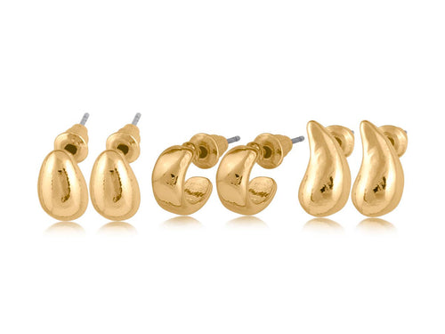 Big Metal London Altea Set Of 3 Organic Shape Earrings: GOLD
