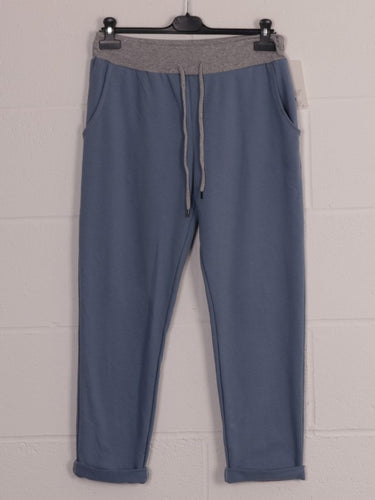 Italian  Print Jersey Joggers Plain Blue Plus Size