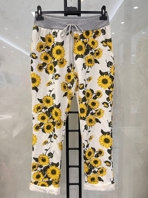 Italian Plus Sized Sunflower Jersey Print Joggers