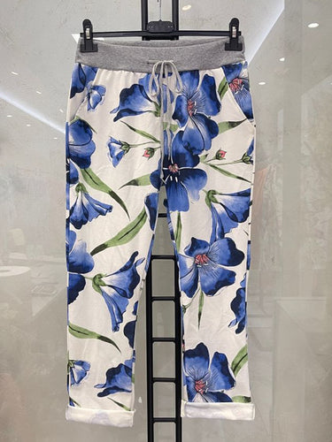 Italian Tulip Print Jersey Joggers Blue