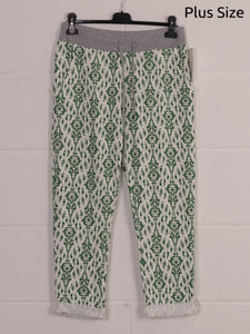 Italian  Print Jersey Joggers White Green Plus Size