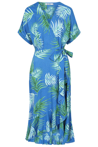 Alice Collins Lou Lou Dress Palm Print Satin Sky